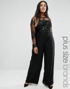 Lovedrobe Plus Jumpsuit With Embellished Mesh Top - Black