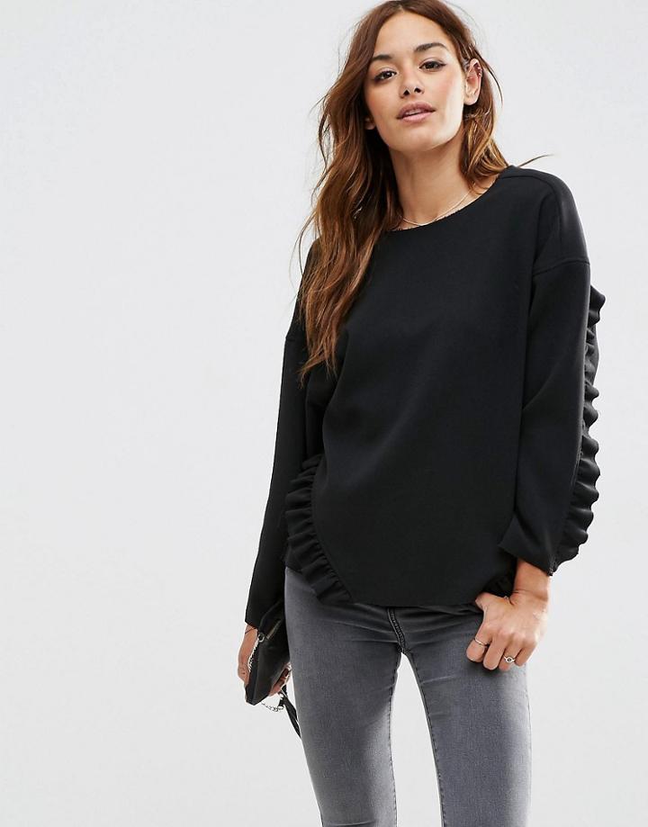 Asos Oversize Top With Ruffle Detail - Black
