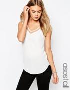 Asos Tall V Front And V Back Tank With Mesh Insert - Ivory