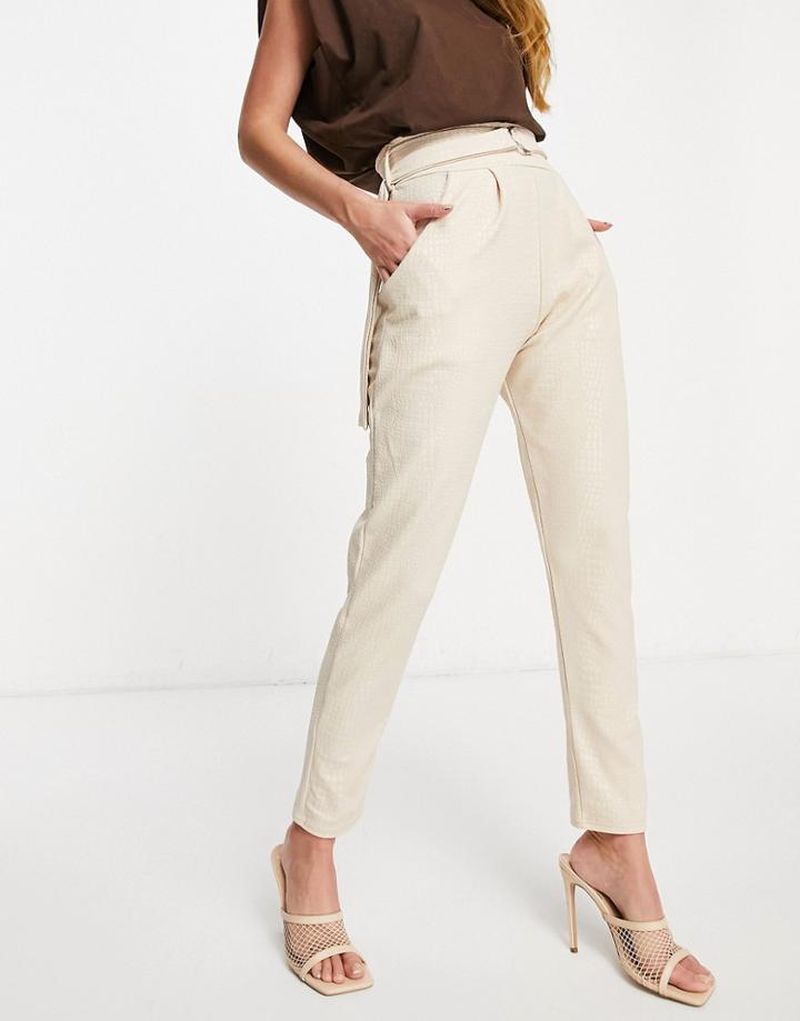 Femme Luxe High Waist Leather-look Pants In Stone Croc-neutral