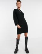 Object Knitted Dress With Deep Cuff In Black-brown
