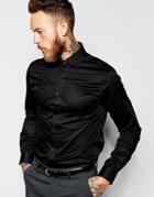 Noose & Monkey Shirt With Penny Collar In Skinny Fit - Black