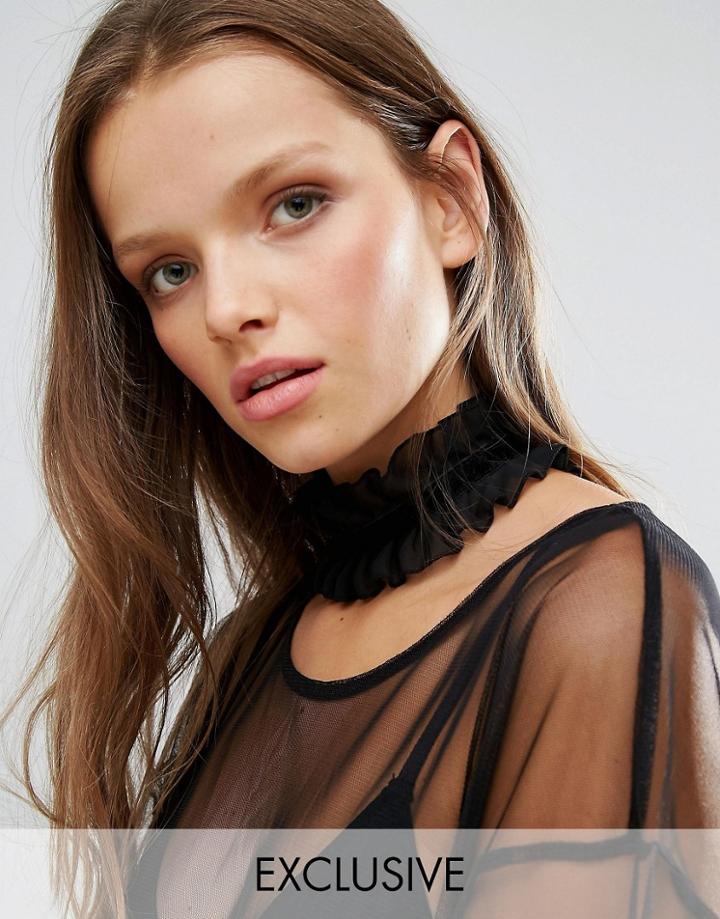 Monki Exclusive Wide Ruffle Choker Necklace - Black