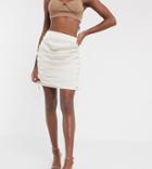 Missguided Tall Ruched Mini Skirt In Champgane-white