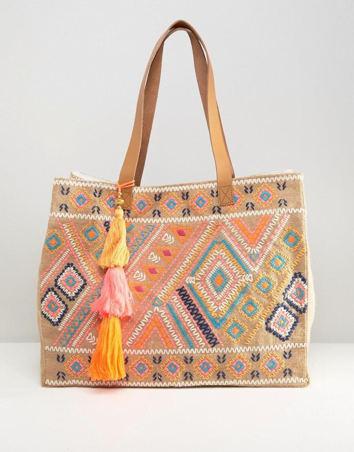 Seafolly Embroidered Folk Jute Bag - Multi