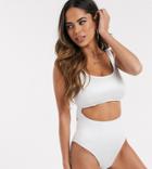 Wolf & Whistle Fuller Bust Exclusive Swimsuit In White Shimmer D-f