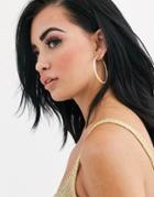 Asos Design Textured Hoop Earrings In Gold Tone