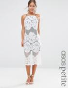 Asos Petite Lace Column Dress With Contrast Lining - White