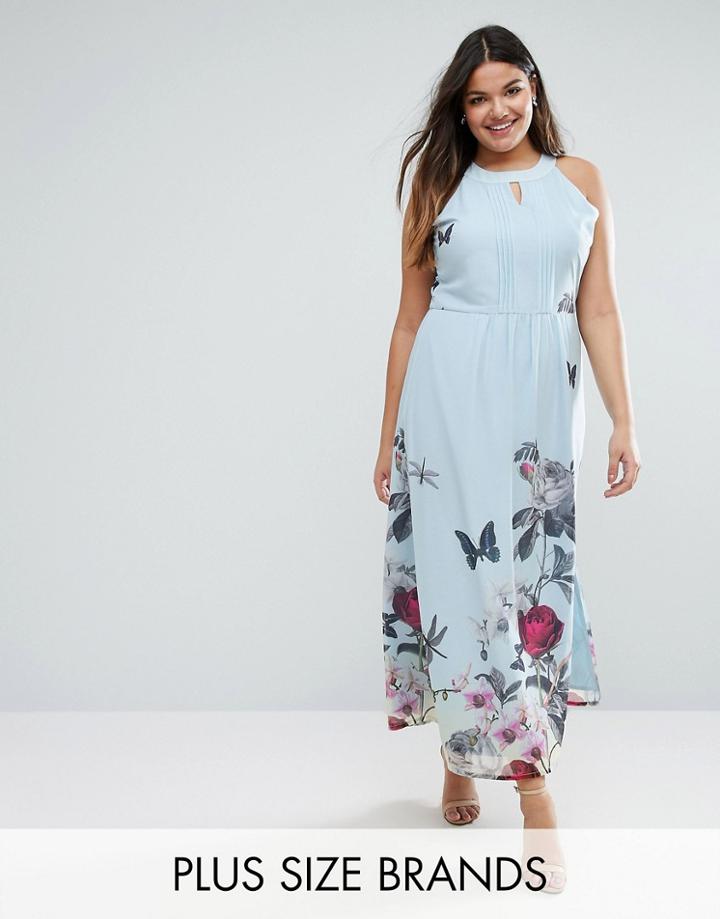 Uttam Boutique Plus Maxi Dress In Floral Border Print - Blue