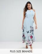 Uttam Boutique Plus Maxi Dress In Floral Border Print - Blue