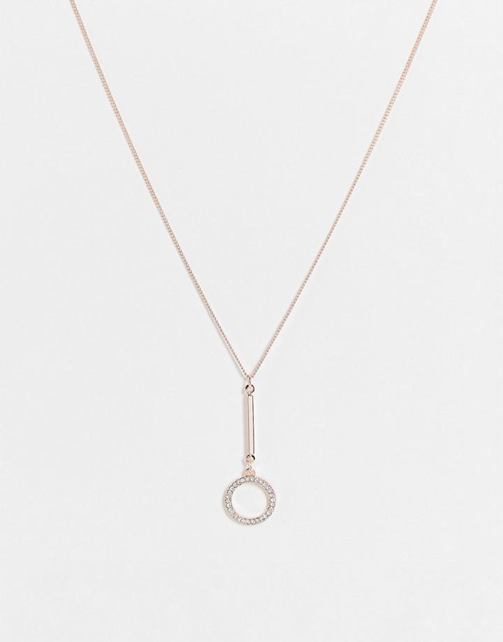 River Island Diamante Crystal Drop Necklace In Rose Gold Tone