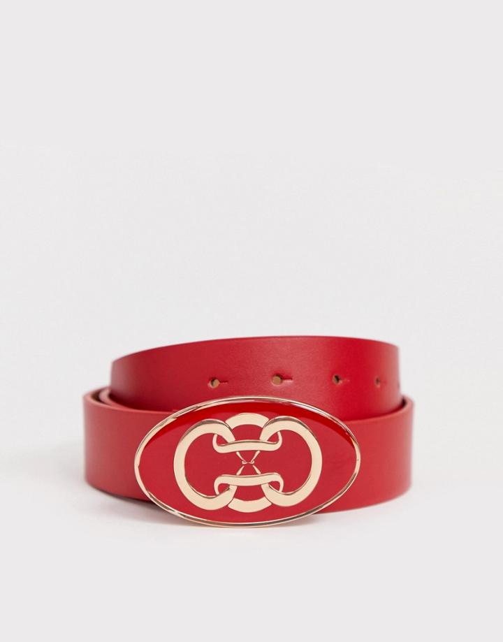 Asos Design Logo Buckle Jeans Belt-red
