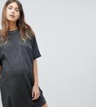 Asos Design Maternity T-shirt Dress With Rolled Sleeves And Wash - Black