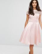 Chi Chi London Structured Midi Dress With Lace Upper - Pink
