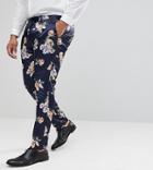 Asos Plus Wedding Super Skinny Suit Pants With Navy Floral Print - Navy