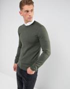 Asos Muscle Fit Merino Wool Sweater In Khaki - Green