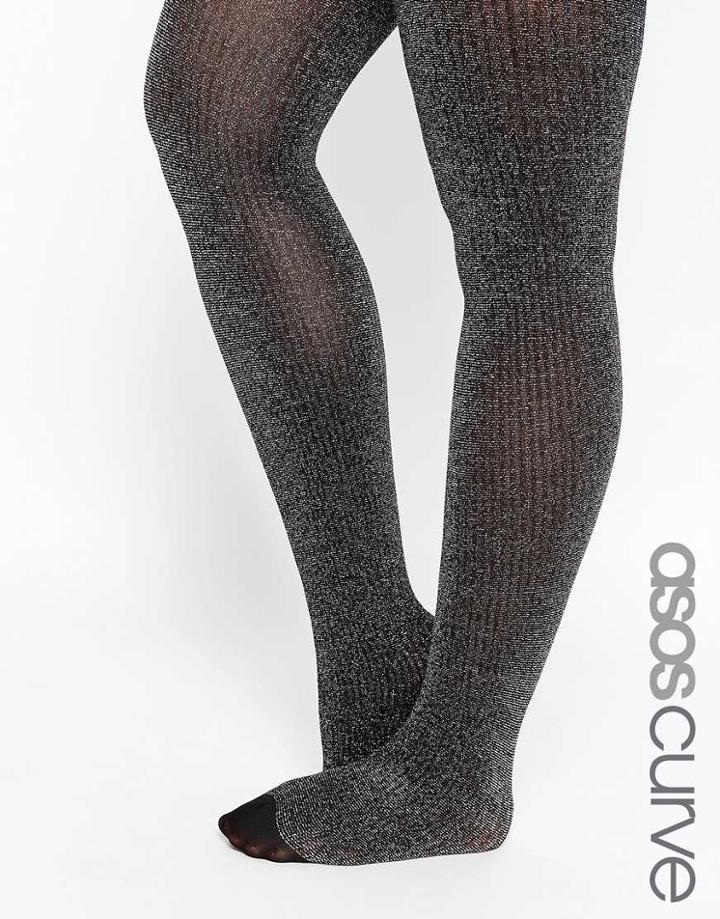 Asos Curve Metallic Rib Tights - Silver