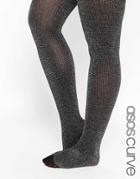 Asos Curve Metallic Rib Tights - Silver