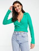 The Frolic Wrap Detail Knit Top In Jade Green
