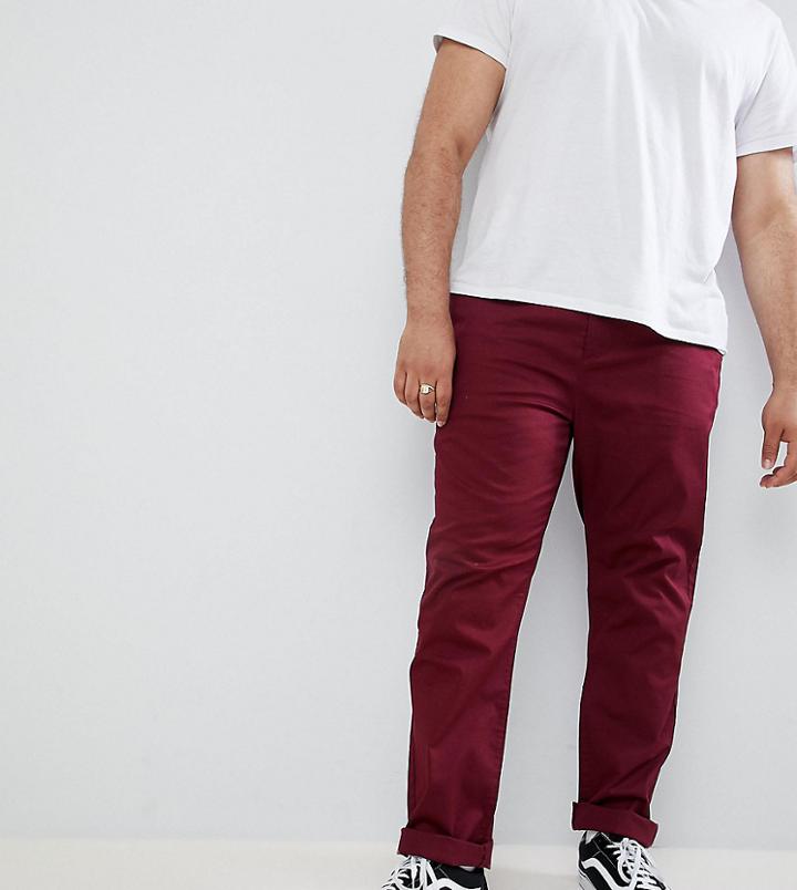 Asos Design Plus Slim Chinos In Burgundy - Red