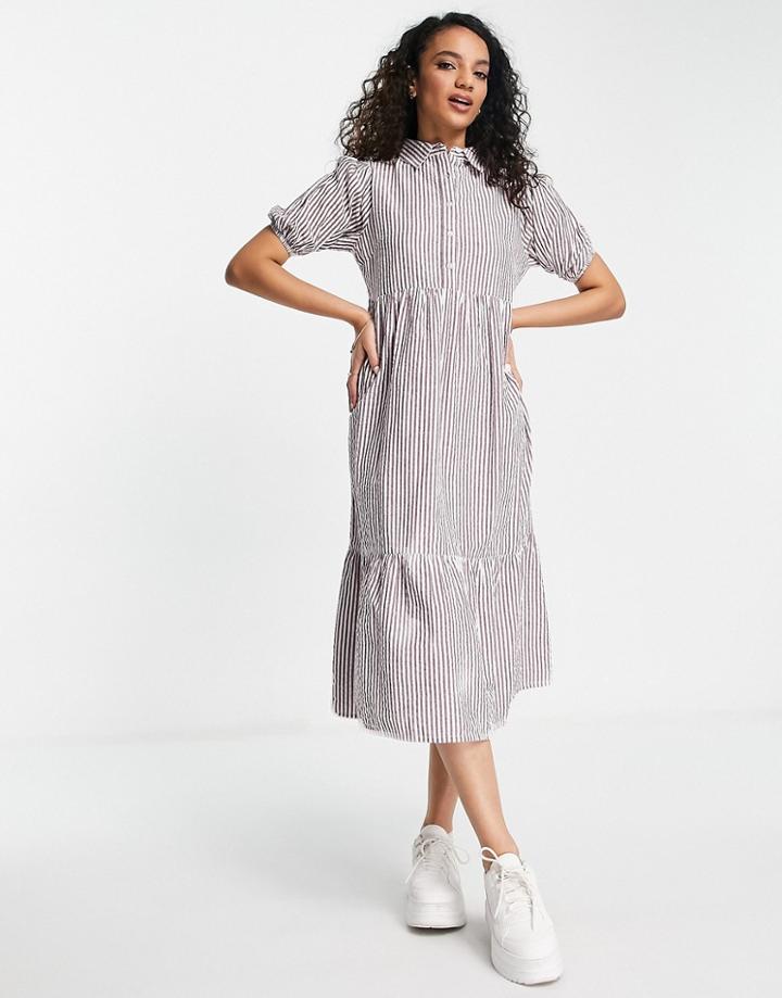 Influence Midi Shirt Dress In Brown Stripe