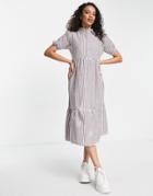 Influence Midi Shirt Dress In Brown Stripe