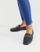 Asos Design Mocha Leather Loafers In Black - Black