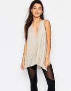 Missguided Drape Front V-neck Tunic - Oatmeal
