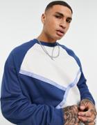 Asos Design Set Oversized Sweatshirt With Blocking And Numerals Tape-navy
