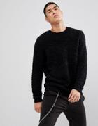 Asos Fluffy Textured Sweater In Black - Black