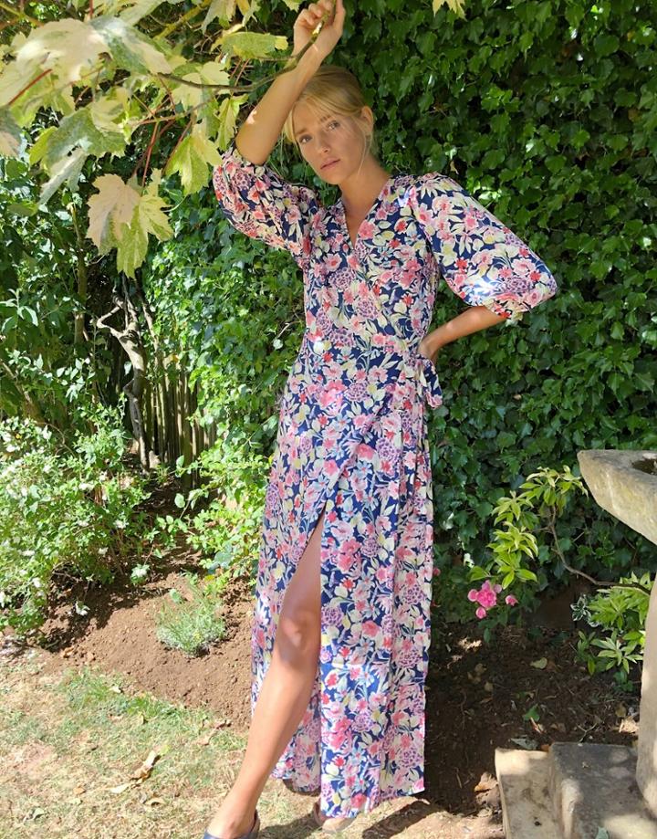 Vila Wrap Midi Dress In Floral Print-multi