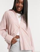 Asos Design Oversized Relaxed Cotton Dad Shirt In Red Stripe-multi