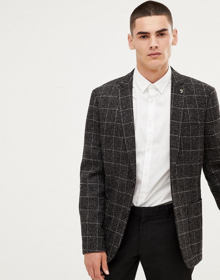 Farah Skinny Windowpane Check Blazer In Gray