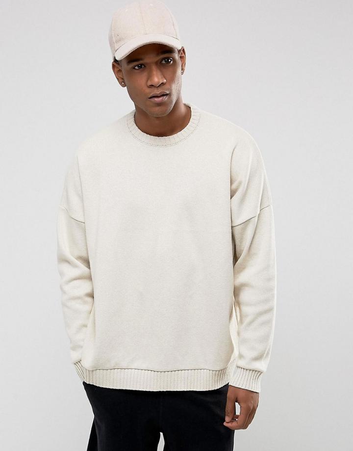 Asos Midweight Sweater In Stone - Stone