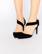 London Rebel Asymmetric Strap Heeled Shoes - Black Microfibre