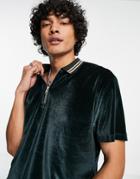 Asos Design Relaxed Polo T-shirt In Green Velour