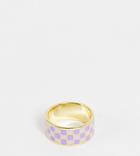 Serge Denimes Mosaic 14kt Gold Plated Sterling Silver 925 Enamel Band Ring In Lilac-purple