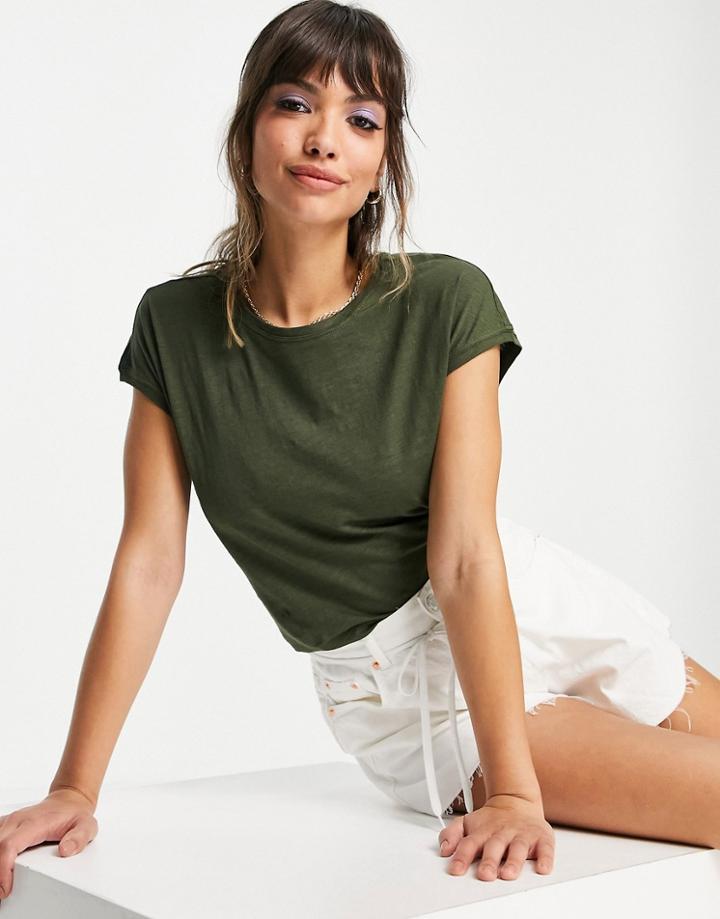 Whistles Cap Sleeve T-shirt In Khaki-green