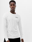 Hollister Crew Neck Long Sleeve Top With Back Graphic Logo In White - White