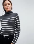 Jdy Lynn High Neck Stripe Sweater - Gray