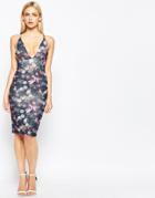 Oh My Love Plunge Front Midi Body-conscious Dress - Digital Black Floral