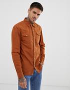Pull & Bear Denim Shirt In Rust - Orange
