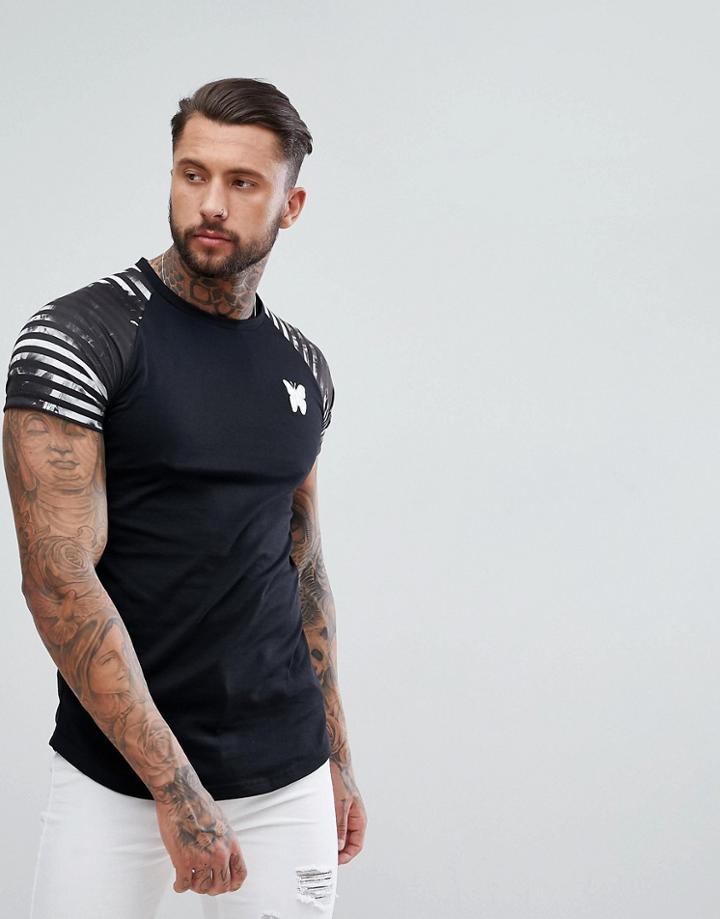 Good For Nothing T-shirt With Floral Stripe Sleeves - Navy