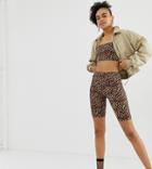 Monki Two-piece Legging Shorts In Brown Leopard - Brown