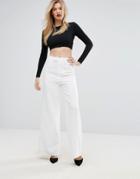Missguided High Waist Wide Leg Crepe Pants - White