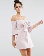 Asos Bow Front Trumpet Sleeve Mini Dress - Beige