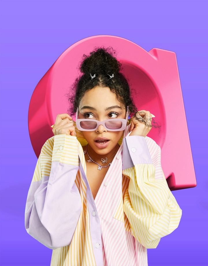 Asos Design Oversized Blocked Stripe Dad Shirt In Pink, Orange And Purple-multi