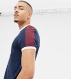 Asos Design Tall T-shirt With Contrast Shoulder Panel In Navy - Navy