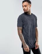 Asos Longline T-shirt With Irregular Wash - Black