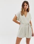 Noisy May Linen Button Detail Romper-cream